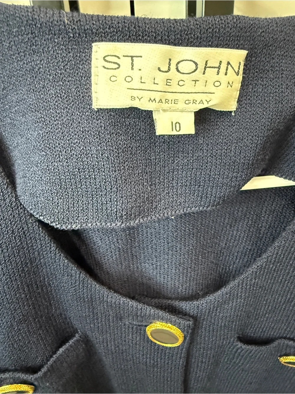 St. John Navy Knit Cardigan with Gold Trim Buttons - Picture 2 of 4